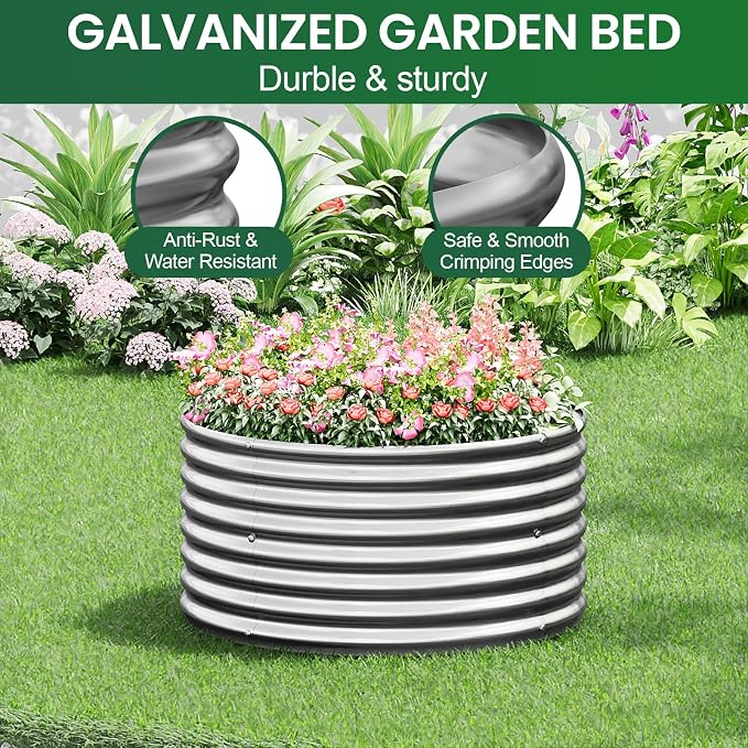 4 Pack 3x3ft Round Galvanized Raised Garden Bed Outdoor, Metal Garden Bed - Image 5