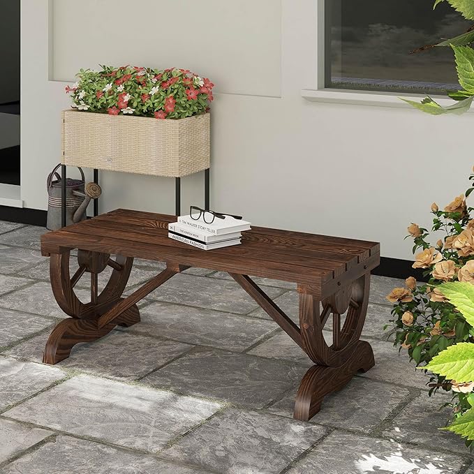 Outsunny 2-Person Wooden Garden Bench, Outdoor Wagon Wheel Porch Bench - Image 9