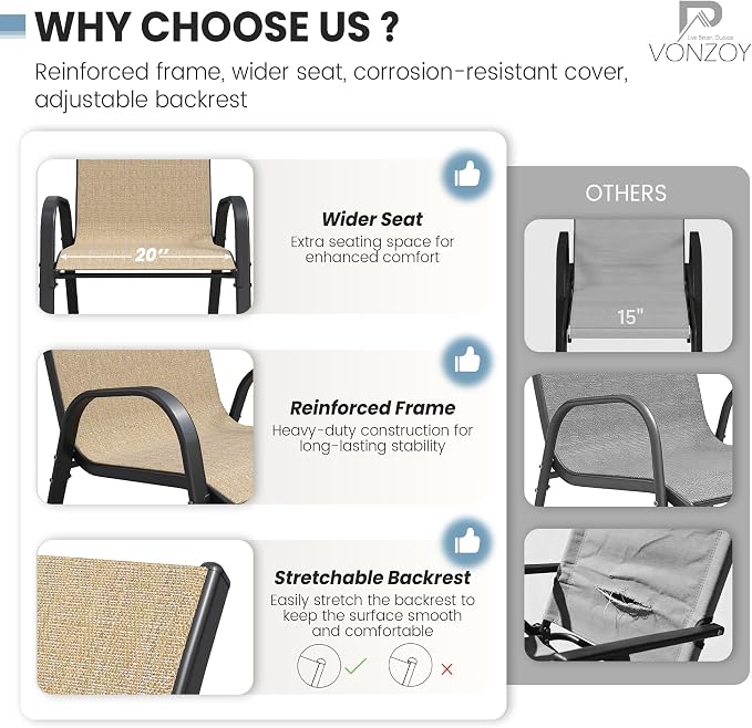 Patio Dining Chair Set of 6, Outdoor Stackable Dining Chairs High Back - Image 5