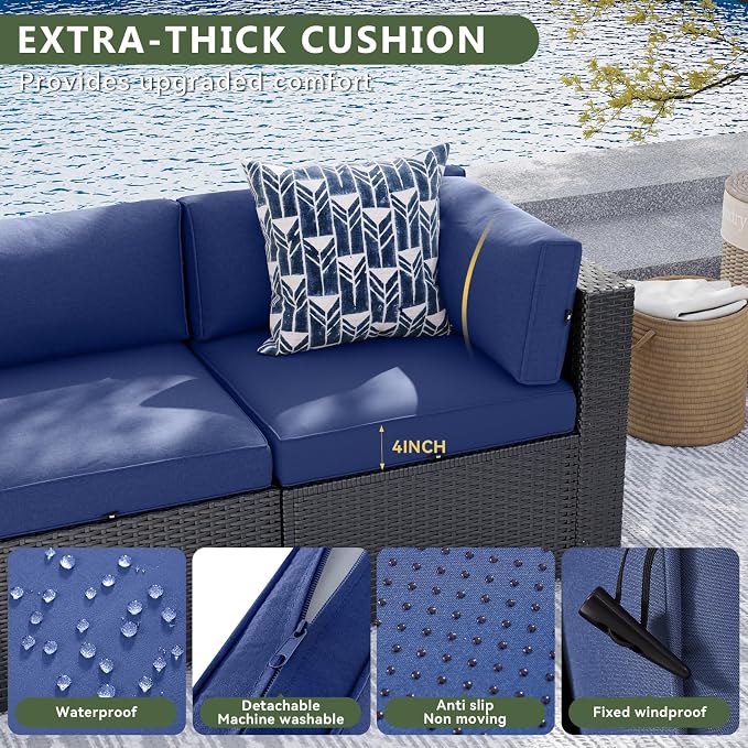 Aoxun 7 Piece Patio Furniture Set Wicker Rattan Patio Sectional Sofa Set - Image 3
