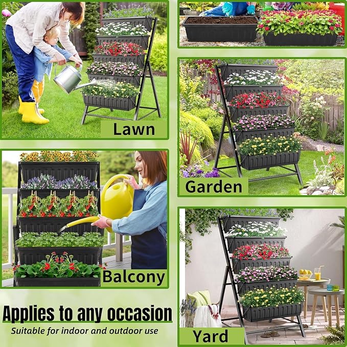 Homdox 2 Pack Vertical Garden Bed, 5 Tiers Raised Garden Planter, 25.6 * 26 * - Image 6