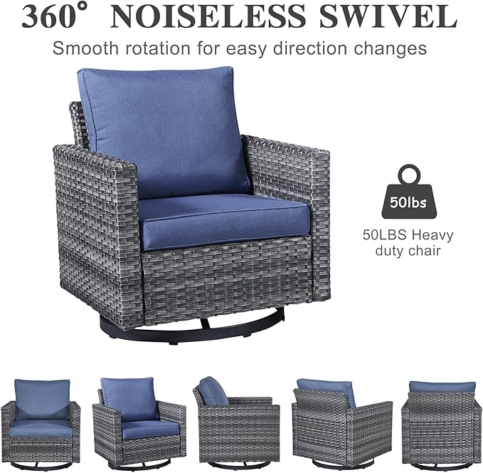 Belord Outdoor Bistro Set 3 Piece Wicker Swivel Rocker Patio Chairs, Oversize - Image 5
