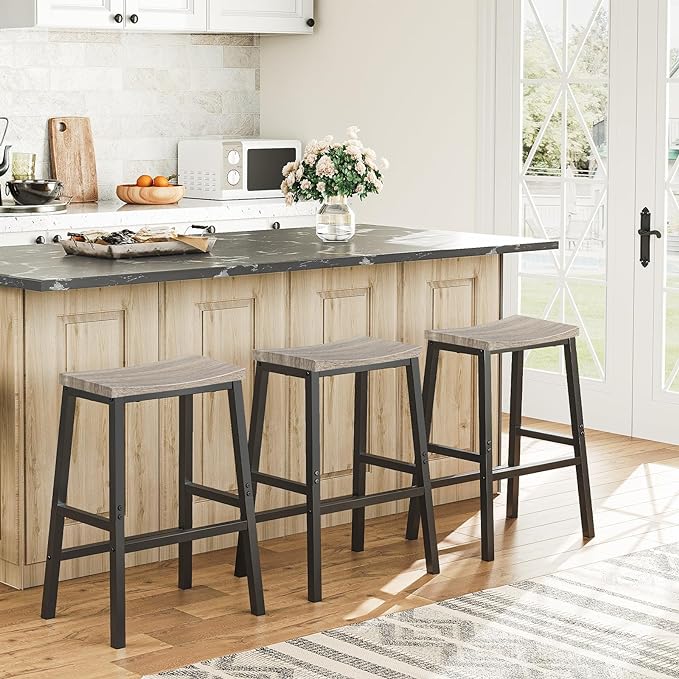 HOOBRO Bar Stools, 23.6 Inch Saddle Kitchen Counter Stools - Image 5