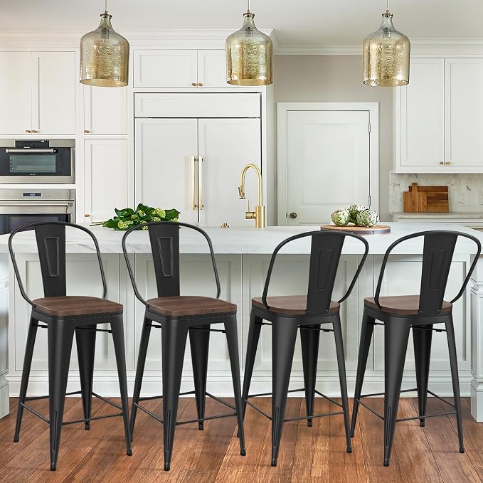 Yongqiang 26 inch Bar Stools Set of 4 Black Metal Counter Height Stools Modern - Image 3