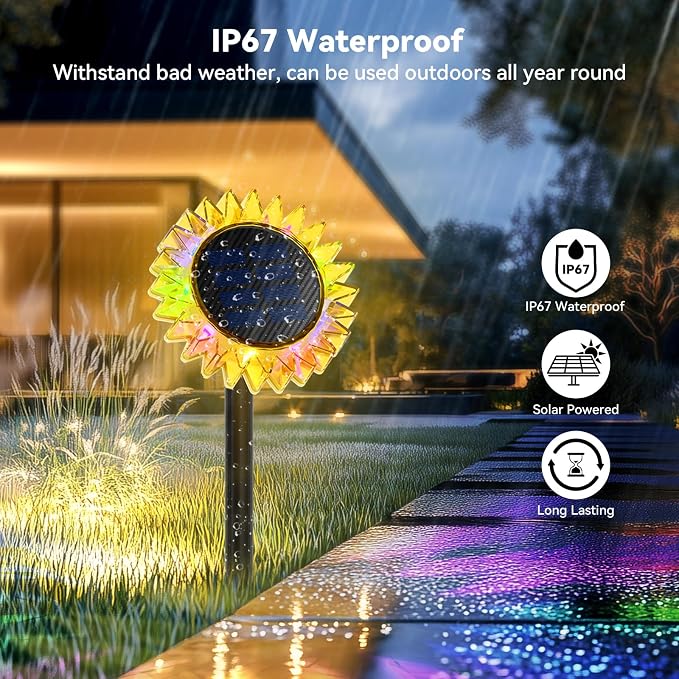 Outdoor Solar Lights, 4 Pack Upgraded Solar Sunflower Lights, Ground/Wall - Image 6