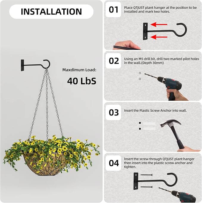 6Pack 4inch Wall Hook for Hanging Plant Bracket Black - Image 7