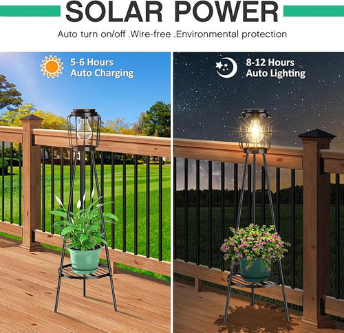 2 Pack Solar Lights with Plant Stand, Outdoor Floor Lamp, Waterproof Solar LED - Image 2