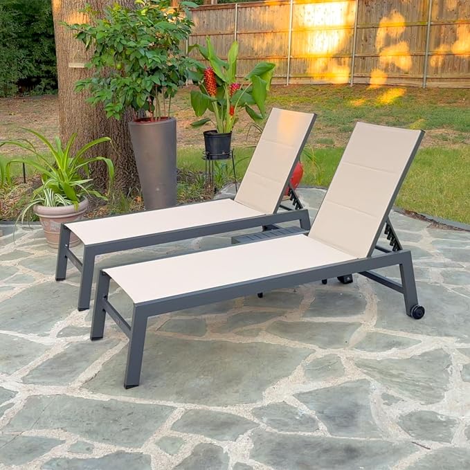 PURPLE LEAF Outdoor Patio Chaise Lounge Set of 2 Aluminum Lounge Chair by PURPLELEAF