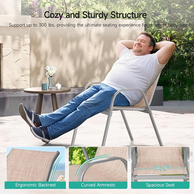 Patio Chairs Set of 6, Easily Set Up Stackable Outdoor Dining Chairs - Image 7