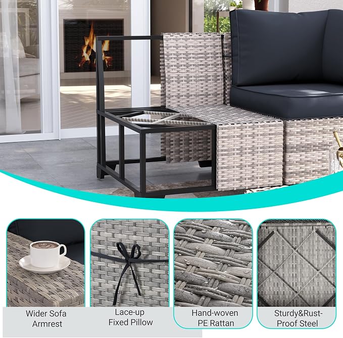 12-Piece Outdoor Patio Furniture Set Wicker Sectional Sofa Set, Patio - Image 2