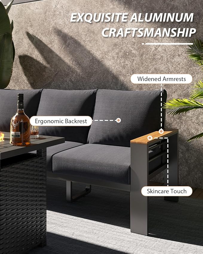 Aoxun Aluminum Outdoor Patio Furniture Set, 5-Piece Outdoor Sectional - Image 6
