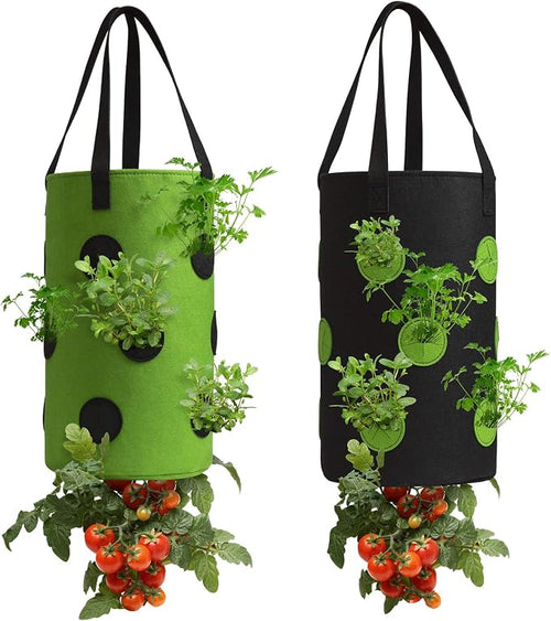 2 Pack Black and Green Upside Down Tomato & Herb Planter, Hanging Durable by Homyhoo