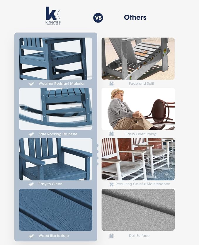 KINGYES Oversized Patio Rocking Chair Set of 2, High Density Polyethylene - Image 6