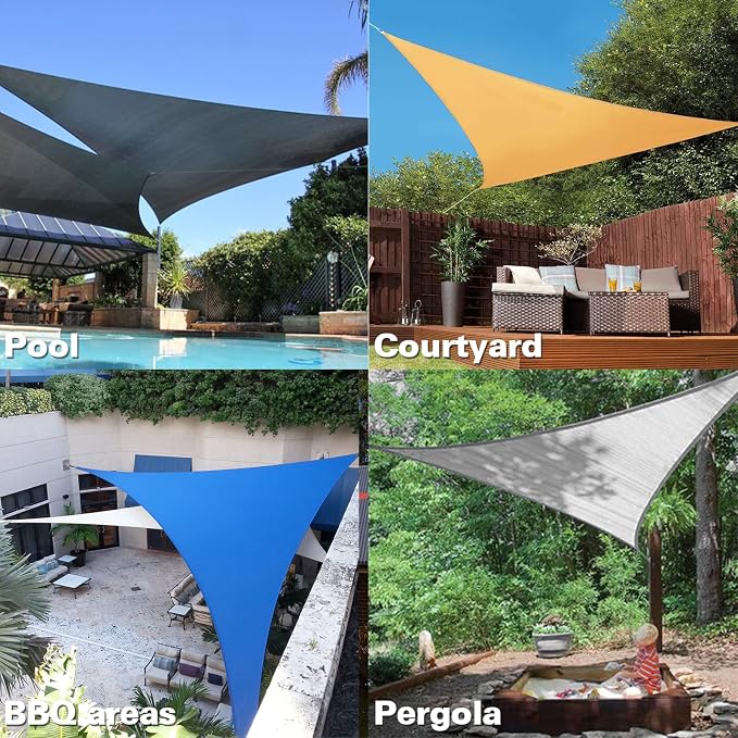 KANAGAWA Sun Shade Sail 12'x12'x17' Dark Gray Triangle UV Block Canopy Awning - Image 6