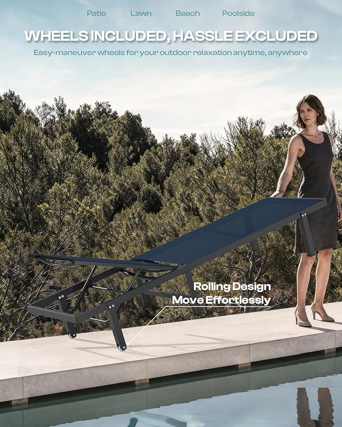 Aluminum Outdoor Lounge Chairs Set of 2, Pool Lounge Chairs - Image 4