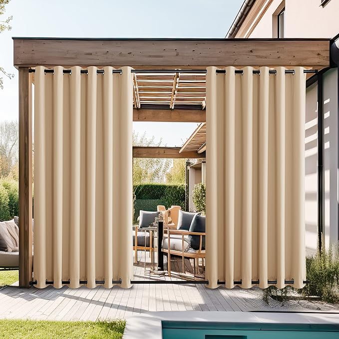 NICETOWN 2 Panels Outdoor Curtains Extra Wide Waterproof & Windproof, Rustproof - Image 2