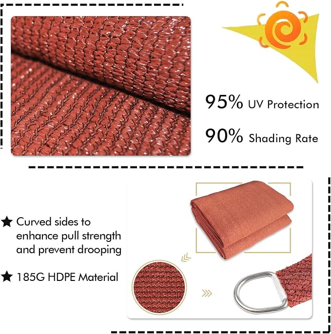 KANAGAWA Sun Shade Sail 12'x12' Rust Red Square UV Block Canopy Awning Shelter - Image 3