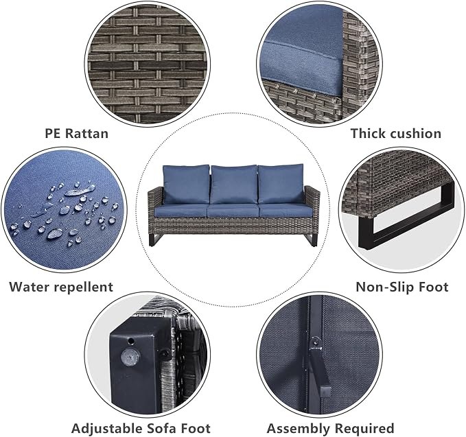 Belord 6 Piece Outdoor Furniture Patio Wicker Sofa Set, Oversize Outdoor Dining - Image 7