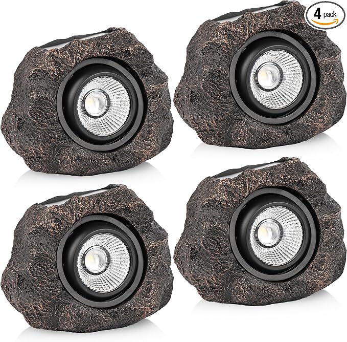 Solar Rock Lights Outdoor – 4 Pack Waterproof LED Landscape Garden Spotlights by VISFLAIR