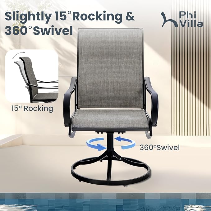 PHI VILLA 7 Piece Patio Dining Set, 6 Swivel Patio Chairs - Image 2