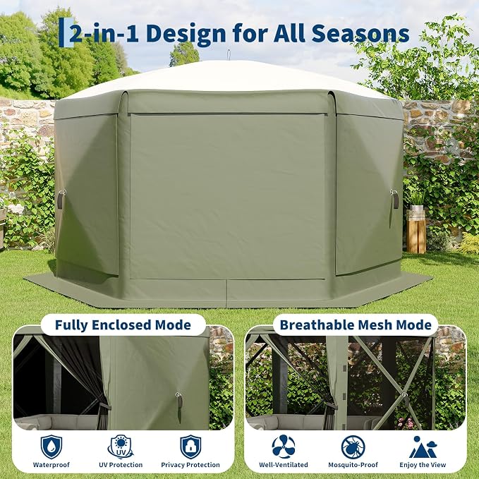 13x13FT 6-Sided Pop Up Gazebo Tent，One-Push Setup Canopy Tent - Image 3