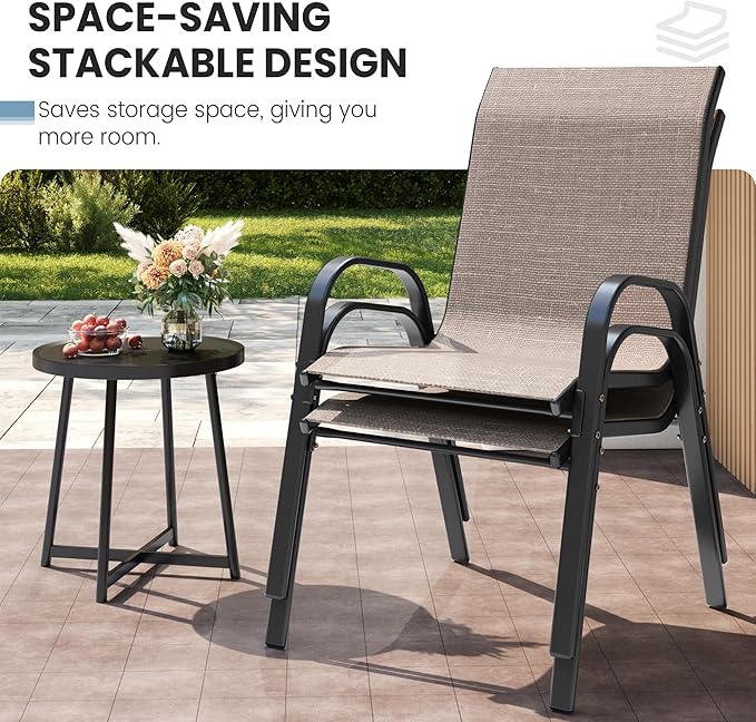 Patio Dining Chairs Set of 8, Outdoor High Stacking Chairs，Breathable Seat - Image 6