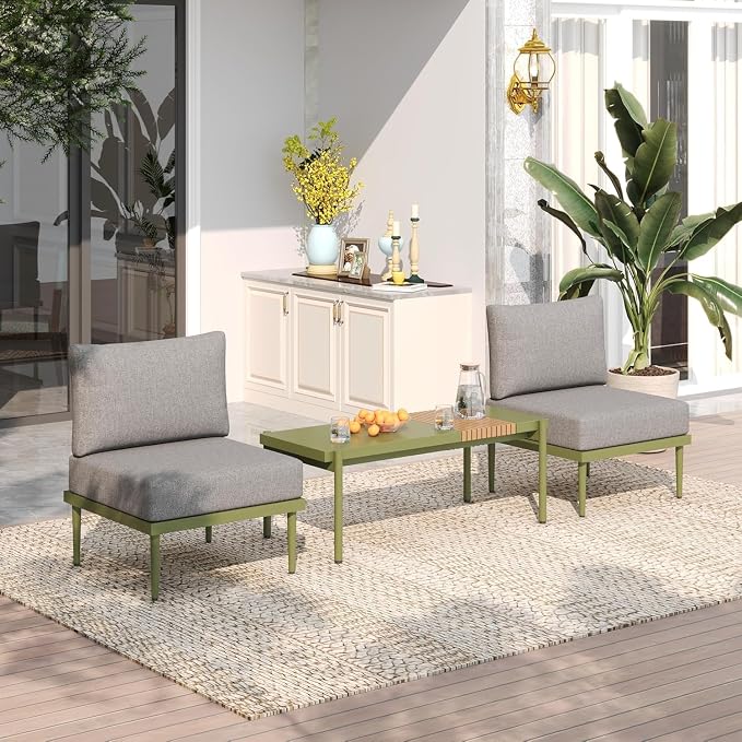 Sundale Outdoor 3 Pieces Patio Furniture Set, Metal Outdoor Sectional Sofa by SundaleOutdoor