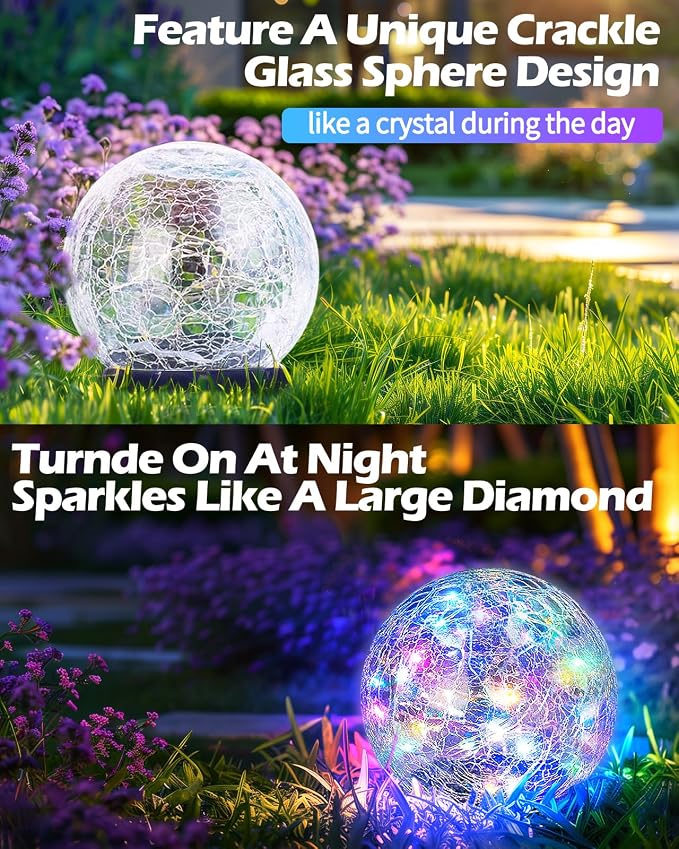 Coroor Garden Solar Ball Lights Outdoor Waterproof, 30 LED Cracked Glass Globe - Image 4