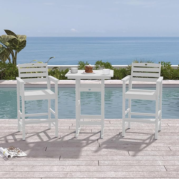 Patio Bar Table, Adirondack Chairs and Table 3 Pieces Set, Bar Height Chairs by Orbcove