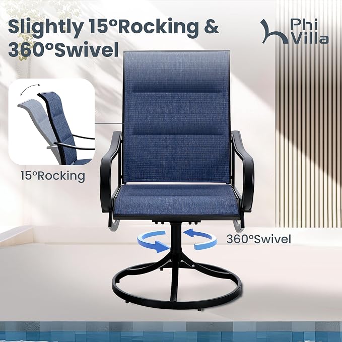 PHI VILLA Patio Dining Set for 6, Swivel Dining Chairs - Image 2