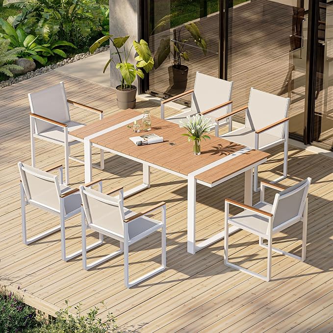 Outdoor Dining Set, HDPS + Aluminum Patio Table and Chairs Set by Oasbira