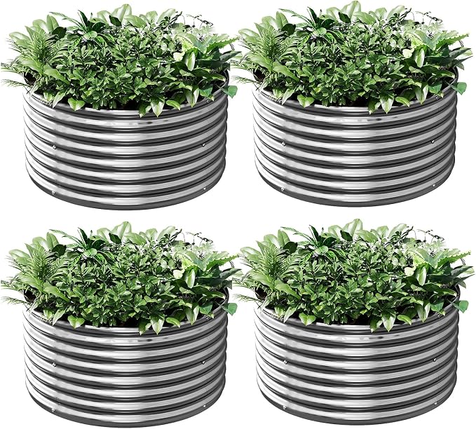 4 Pack 2x2FT Round Corrugated Galvanized Steel Raised Garden Bed Outdoor by CATMANOR