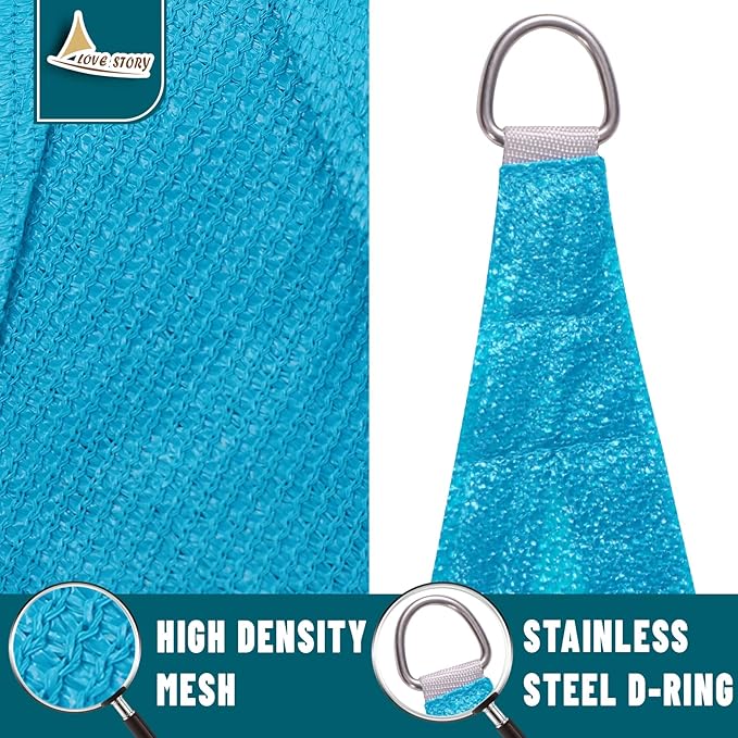 LOVE STORY Custom Size 7'x8'x10.6' Turquoise Blue Sun Shade Sail Right Triangle - Image 5