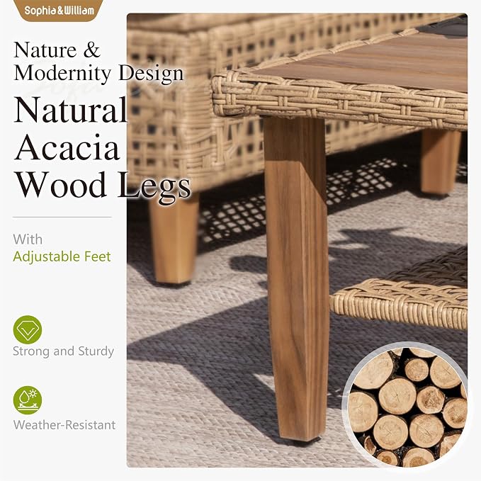 Sophia and William 5-Piece Wicker Patio Furniture Set, L-Shaped Outdoor - Image 3