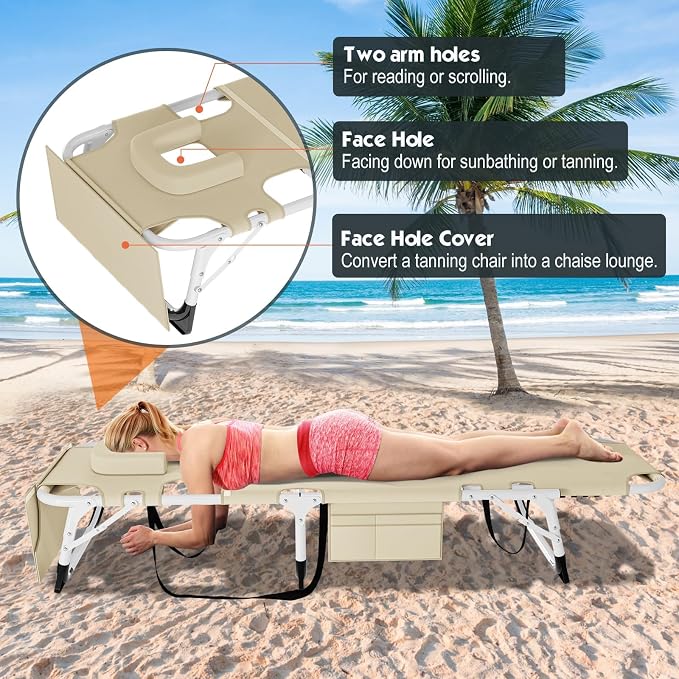 MOPHOTO Beach Lounge Chair, 5-Position Adjustable Tanning Chair - Image 7