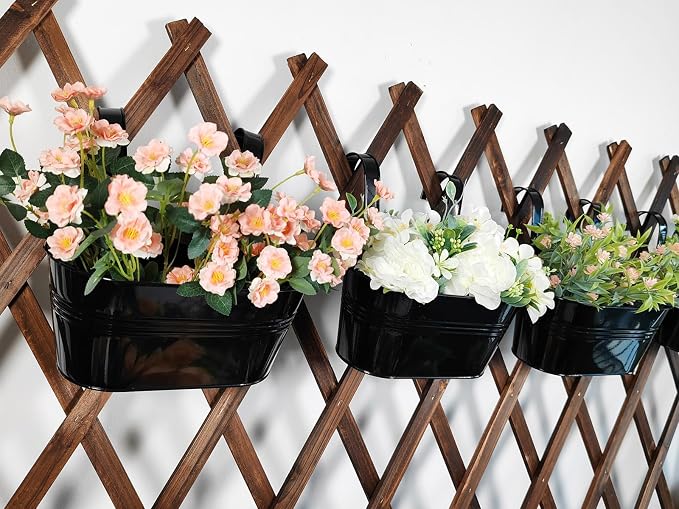 4 Pack Metal Hanging Planter for Outdoor Plants, 10 Inch Black Fence Planters - Image 8