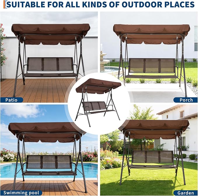 3-Seat Outdoor Patio Porch Swing - Image 7