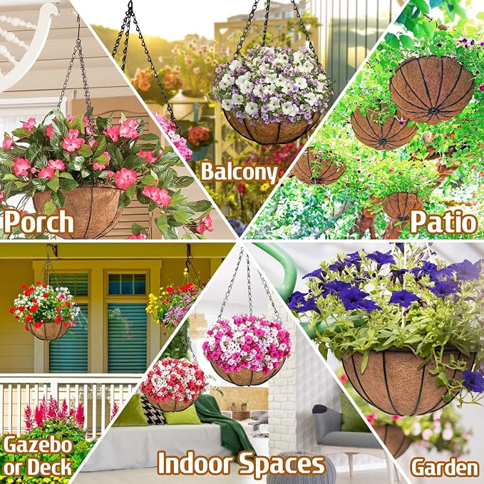 ZeeDix 6 Pack 12 Inch Metal Round Hanging Planter Basket - Image 5