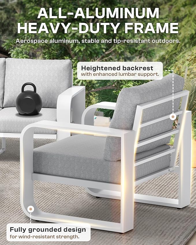 Aluminum Outdoor Patio Couch, 3 Seats Oversized Patio Sofa - Image 4