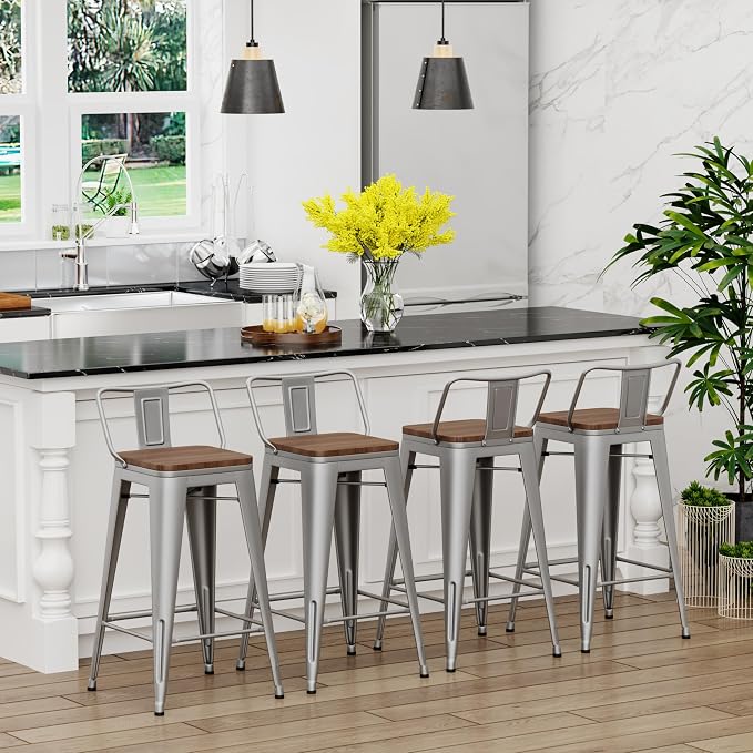 Yongchuang 30 inch Bar Stools Set of 4 Bar Height Metal Barstools - Image 4
