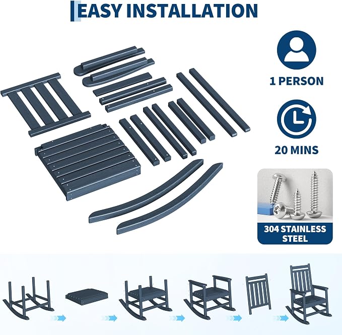 HDPE Rocking Chair Outdoor- Poly High Back Porch Rocker Chairs - Image 5