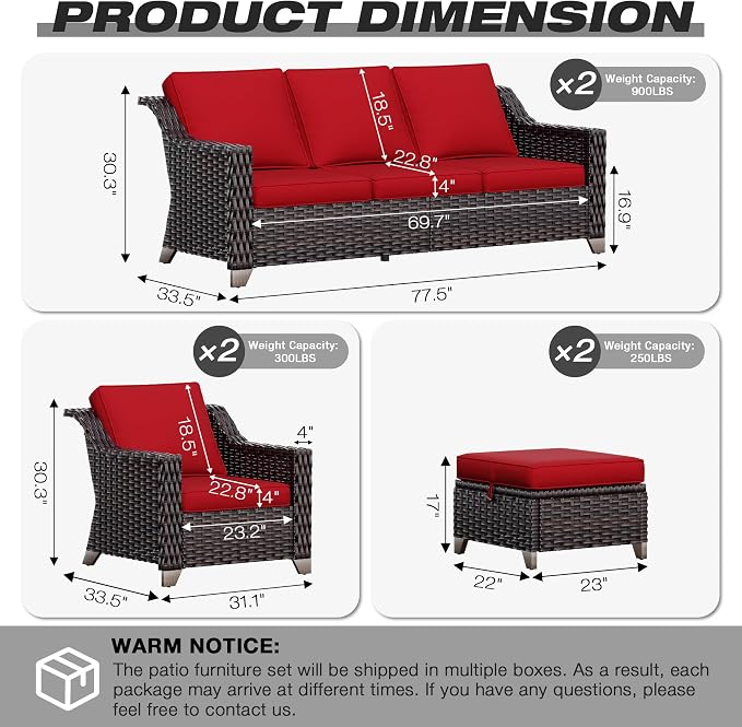 Joyside Wicker Patio Furniture Sets, 6 Pieces Upgraded Large Size Outdoor - Image 2