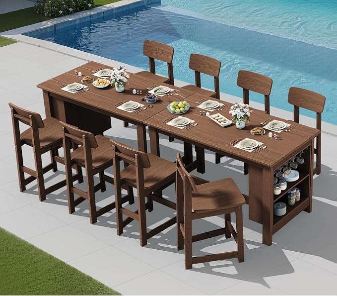 SERWALL Outdoor Bar Stools Set of 2, All Weather HDPE 25" Counter Height Bar - Image 9