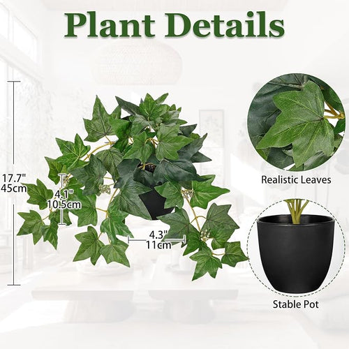 17.7" Artificial Plants Indoor Home Decor, Fake Potted Silk Plants - Image 2