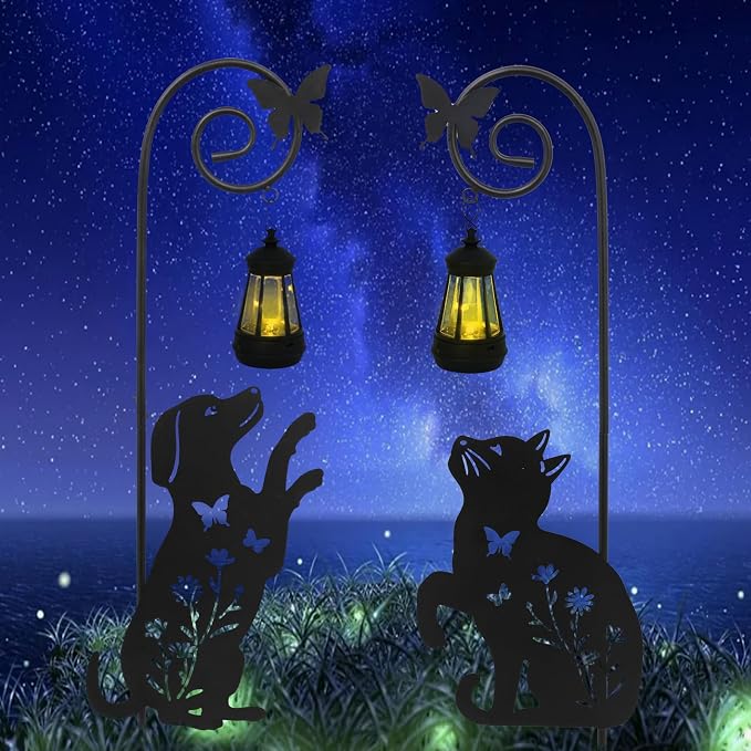 Solar Dog and Cat Lantern Garden Stakes by Unknown