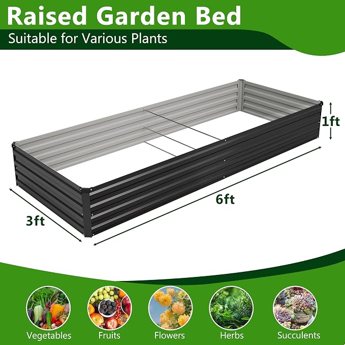 2PCS 6x3x1ft Galvanized Raised Garden Bed Kit, Metal Planter Box - Image 2