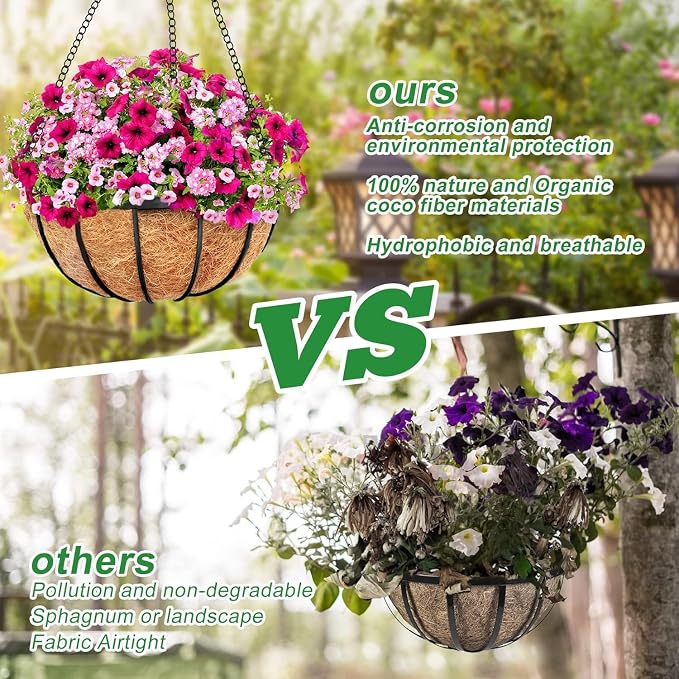 Y&M Pack of 4 12" Pre-Formed Round Coco Fiber Coco Liner Hanging Basket Liners - Image 7