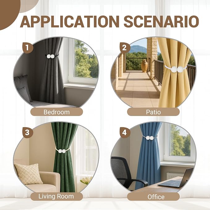 Hion Magnetic Curtain Tiebacks Grey 2pcs, Curtain Tiebacks Buckles Holdbacks - Image 3