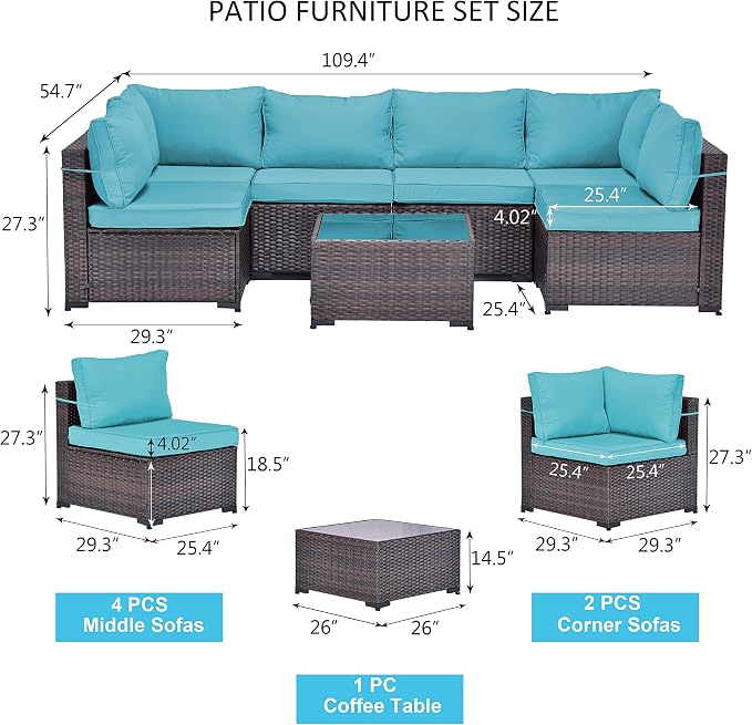 Kullavik 7 Pieces Outdoor Patio Furniture Set, Sectional Rattan Sofa Set Brown - Image 5