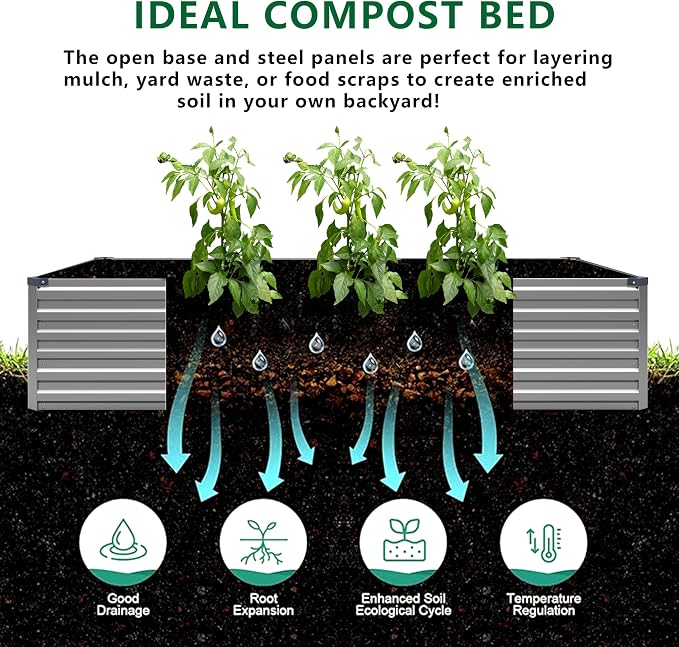 8x4x1.5FT Galvanized Raised Garden Bed, Vegetable Boxes-Rectangle Metal Flower - Image 3